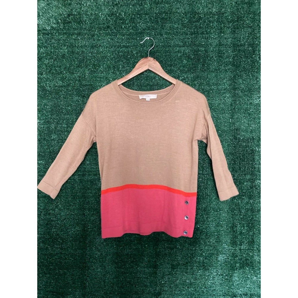 Ann Taylor LOFT Women's Tan Orange Pink Color Block Pullover Sweater Size XS